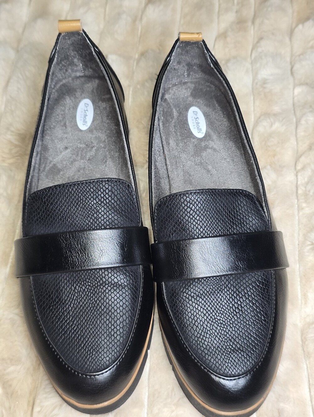 Dr. Scholl's Webster Black Snake Embossed Platform Lug Sole Loafers Size